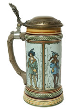 Alter Villeroy & Boch Mettlach Krug geritzt Bierkrug V+B 1695 Beerstein Hunters