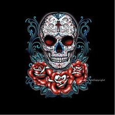 T-Shirt Rockabilly Tattoo design Flash dia del muerte totenkopf skull *1064 bl
