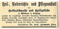 Dr. med. Hermann Kern Leipzig HEIL-UNTERRICHTS und PFLEGEANSTALT Reklame v. 1907