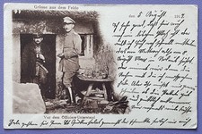 1. WK - Feldpost Foto AK - Soldaten vor dem Offizier Unterstand / Gruss v. Felde
