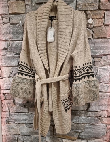 Cardigan beige schwarz mit - beige,