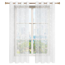 2x Transparent Vorhänge mit Blumen Stickerei Ösengardine Stores Fensterschal