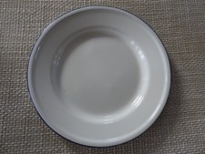 VINTAGE  Emaille Teller, flach 22cm, Weiß mit blauem Rand, Servieren Geschirr