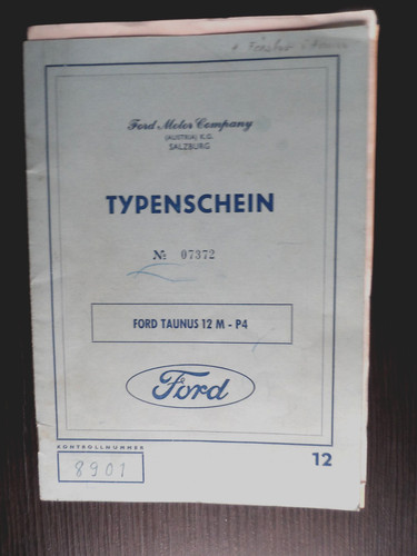 Typenschein ford taunus - typenschein,