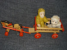 antik spielzeug Leiterwagen Pferd Anhänger Holzspielzeug plus 2 Affen alt !!