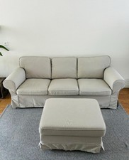 IKEA EKTORP Sofa 3-Sitzer, Grau mit Fußhocker (footstool with storage)