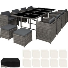 Aluminium Rattan Sitzgruppe New Orleans 8+4+1 mit Schutzhülle  grau B-Ware