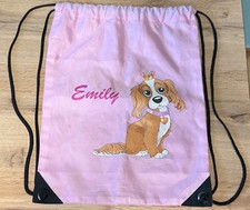 Bag Base BG10 Turnbeutel/Sportbeutel/Tasche/Rucksack mit Namen EMILY + Hund Rosa