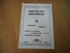 Deutsche Ersatzteilliste  für NSM Musikboxen Laufgestell und Laufwerk ES II /III