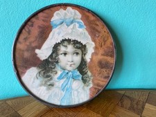 Altes Bild Gemälde Mädchen  Glas Metall   große  Puppenstube dollhouse picture