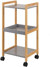 Rollwagen, Badregal, Badezimmerregal mit 3 Ebenen, Bambus Grau 9367gr