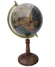 Deko Globus Antik Look Dekoration Maritim Weltkugel Atlas Karte -26 Holz blau