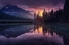 Fototapete-SUNSET WALD MEER-(6599S)-VLIES-Tapete-Natur Berge Himmel Sonne