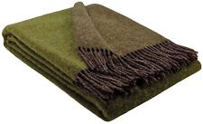 Wolldecke 100% Schurwolle Wohndecke Plaid Decke 140x200cm Braun-Olive