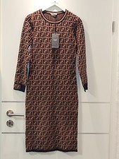 Gr. S Strickkleid Kleid Designer Fendi-Stil Damenkleid Muster Winterkleid Luxus