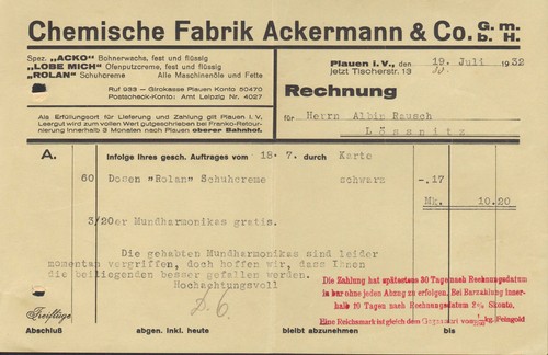 Plauen rechnung 1932 - rechnung,