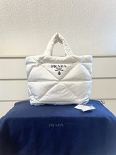 Original Prada Tasche Re Nylon padded puffer down logo print tote bag white