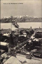Ak Ouchy Lausanne Kanton Waadt,  Berge, See, britische Flagge,... - 4816062