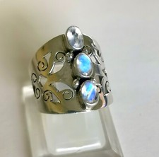 Ring mit Regenbogen Mondstein, 925er Silber, Gr. 18,8 - Labradorit