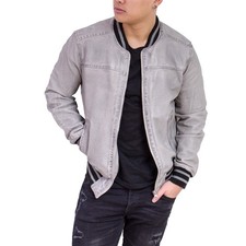 Herren Lederjacke College grau