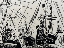 Lyonel Feininger Orig. Holzschnitt 1918- Hansaflotte - Expressionismus - Bauhaus