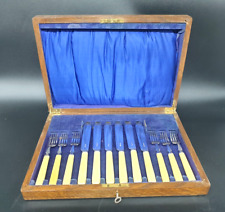 Antik Art Deco England 12 teiliges Fischbesteck VERSILBERT um 1930 mit Box