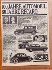 80 Jahre Recaro Keiper Sportsitz Oldtimer Original 1986 Vintage Advert Werbung