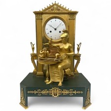 Empire Pendule Kamin Tisch uhr Bronze Feuervergoldet Minerva Wiegt liebe & Säule