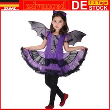 Halloween Kostüm Mädchen Karneval Fledermaus Kleid mit Flügeln Haarreif DHL