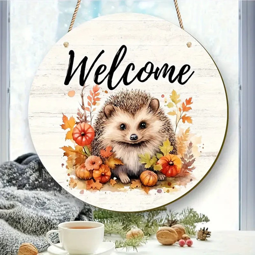 Igel welcome herbst holz - herbst,
