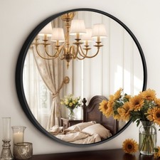 Rund Wandspiegel 60cm mit Aluminiumrahmen HD Wandspiegel Hängespiegel Badezimmer