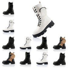 Neu Damen Biker Boots Schnür