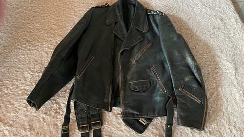 Retro motorradlederjacke grün