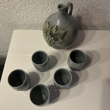 Weinkrug Steingut mit 5 Becher handgemacht