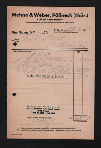 Pössneck rechnung 1951 - pÖssneck,,
