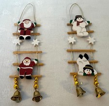 2x Fensterdeko Holz Weihnachtsmann Schneemann auf Leiter ca. 21 cm Weihnachten