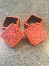 2 x Rotlack Chinalack Dosen Deckeldosen  Lackdosen China Schmuckdose