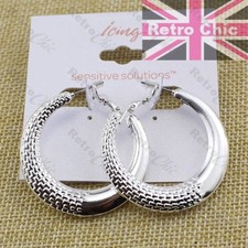 RETRO strukturierte CREOLE klobige SILBER MODE große 4 cm Bambus Creolen Creolen