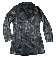 SELBACH Vintage Ledermantel Herren M/L Schwarz Zweireihig Luxus Trenchcoat 80er