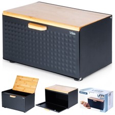 Brotkasten Brotkorb aus Metall und Holz mit Doppeldeckel schwarz 35,5x22x20,5 cm