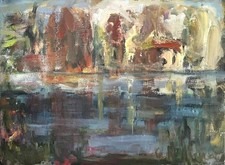 Original Ölgemälde auf Hartfaserplatte 40x55cm, abstrakte Landschaft 