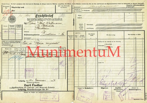 Frachtbrief 1927 fahrrad - frachtbrief, fahrrad-