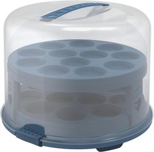 Torten Glocke XL mit Deckel für 24 Muffin Klick System Tragegriff Behälter Blau