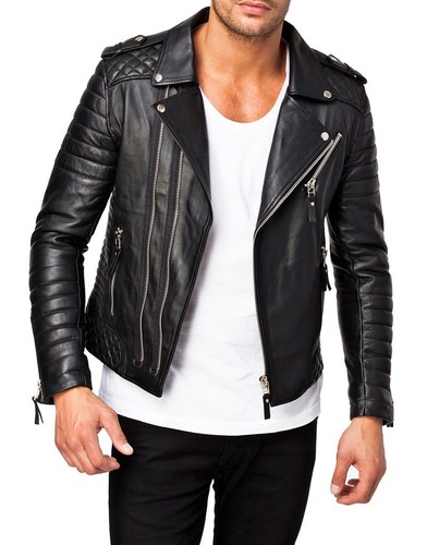 Herren leder schwarz motorrad - schwarz,