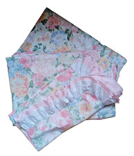 4tlg. Bettwäsche-Set, 80x80cm & 135x200cm, Blumenmuster, Vollant, Baumwolle