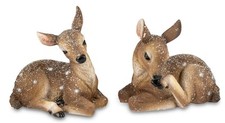 2er Set Dekofiguren Rehe WINTERZEIT liegend L. 13cm braun geeist Formano W25