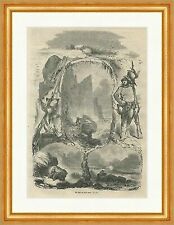 Die Jagd auf wilde Enten Meer Felsen Gewehr Flugenten Holzstich E 22660 Gerahmt