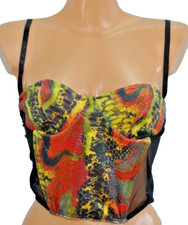 Dessous Mieder Corsage Vollbrust Korsett schwarz Bunt mit Reptilprint Gr. 40 NEU