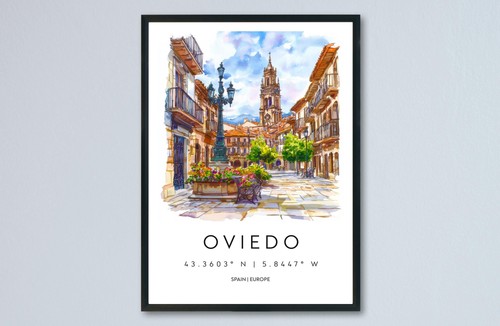 Oviedo aquarell poster - oviedo,