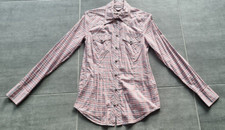 Drykorn Bluse 34 XS weiß rot blau kariert langarm Permutt Druckknöpfe Baumwolle